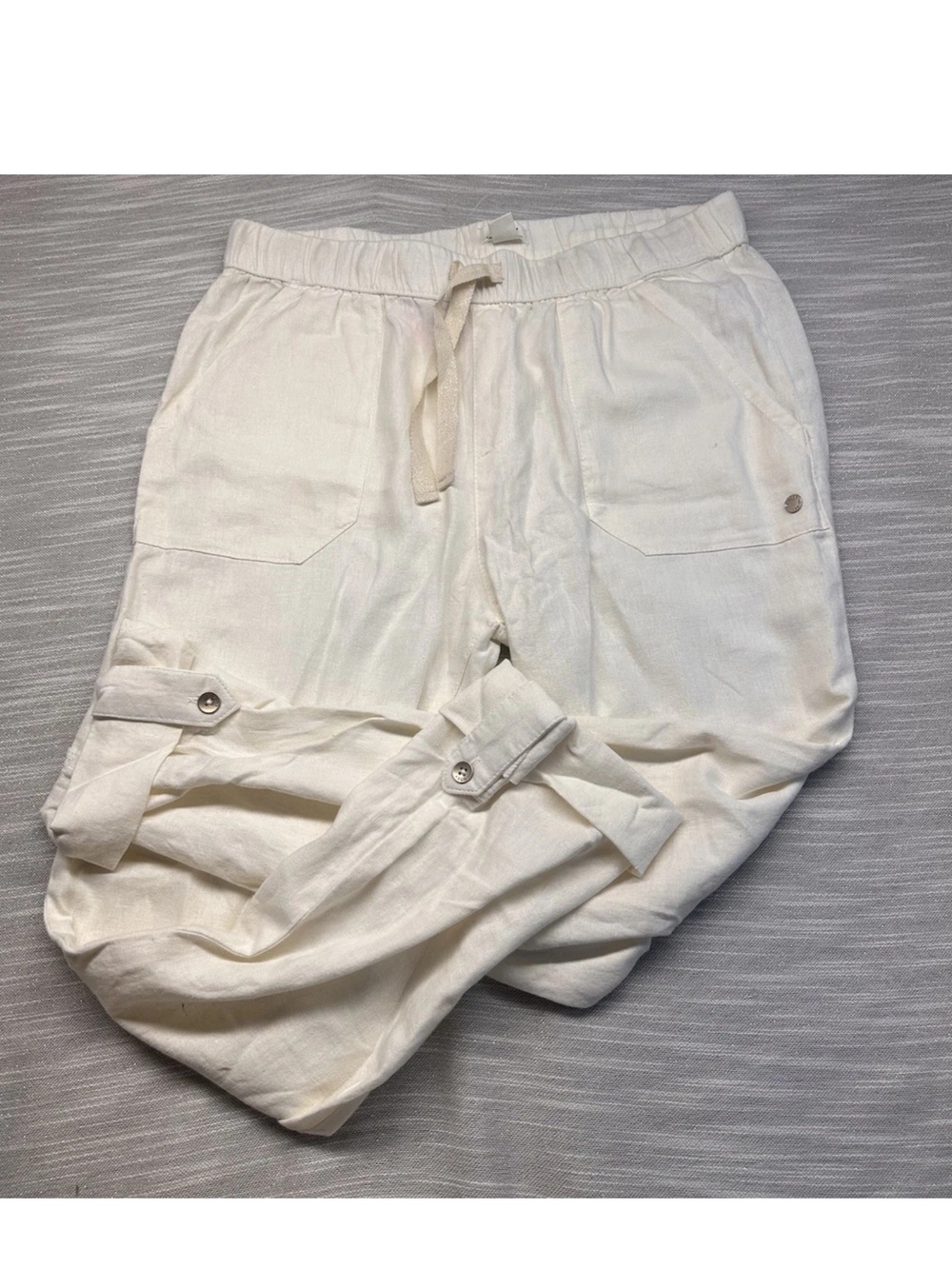 NWT Roxy Cream Colored "ON THE SEASHORE" Drawstring Linen-Blend Pants